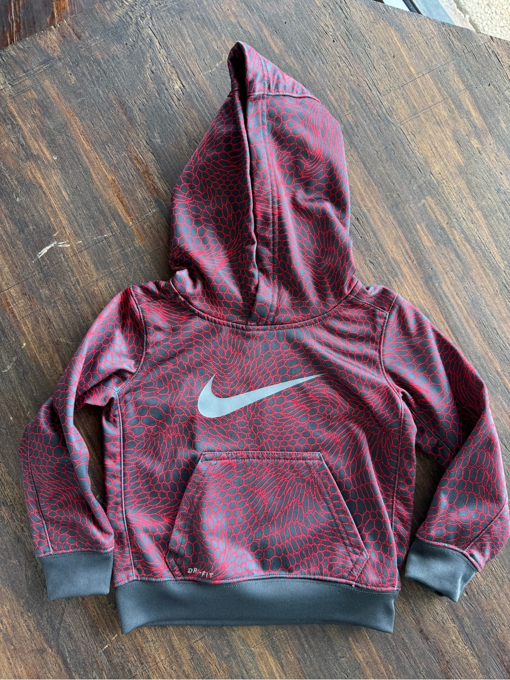 Nike Kids' Red and Gray Patterned Hoodie with Swoosh